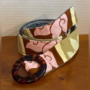 Pattern Cloth Belt with Faux Tortoise Buckle